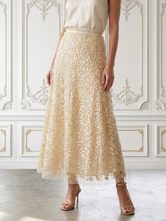 Needle & Thread Dresses & Skirts - NWT Needle & Thread Seren Ballerina in Champagne Sequin Tulle Maxi Skirt 12
